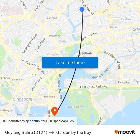 Geylang Bahru (DT24) to Garden by the Bay map