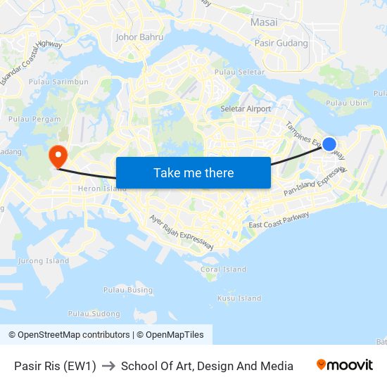 Pasir Ris (EW1) to School Of Art, Design And Media map