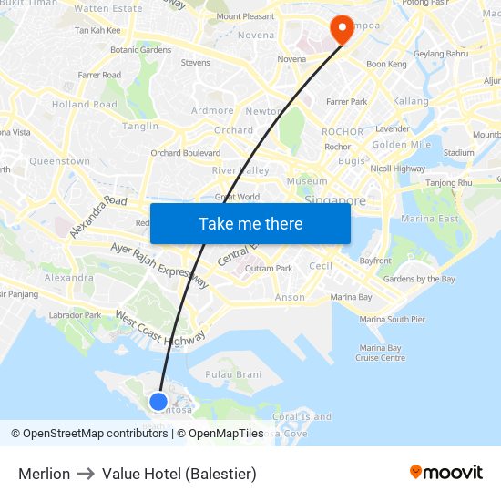 Merlion to Value Hotel (Balestier) map