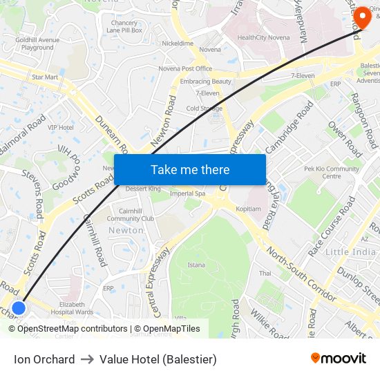 Ion Orchard to Value Hotel (Balestier) map