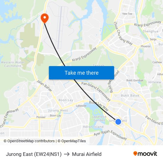 Jurong East (EW24|NS1) to Murai Airfield map