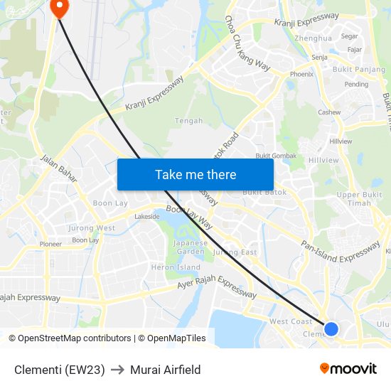 Clementi (EW23) to Murai Airfield map