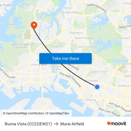 Buona Vista (CC22|EW21) to Murai Airfield map