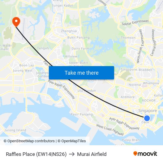 Raffles Place (EW14|NS26) to Murai Airfield map