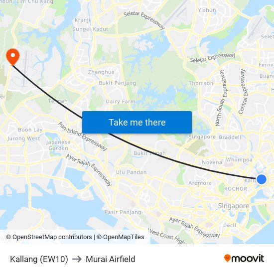 Kallang (EW10) to Murai Airfield map