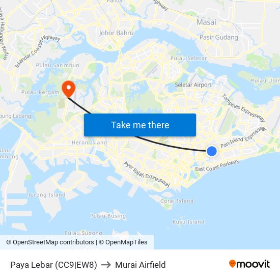 Paya Lebar (CC9|EW8) to Murai Airfield map