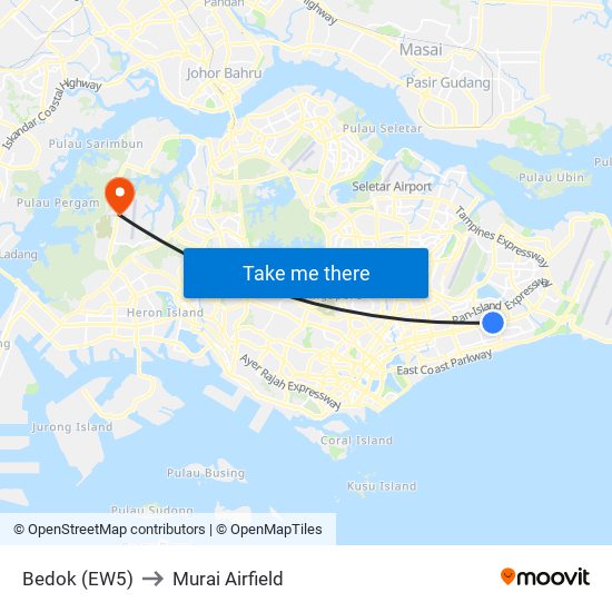 Bedok (EW5) to Murai Airfield map