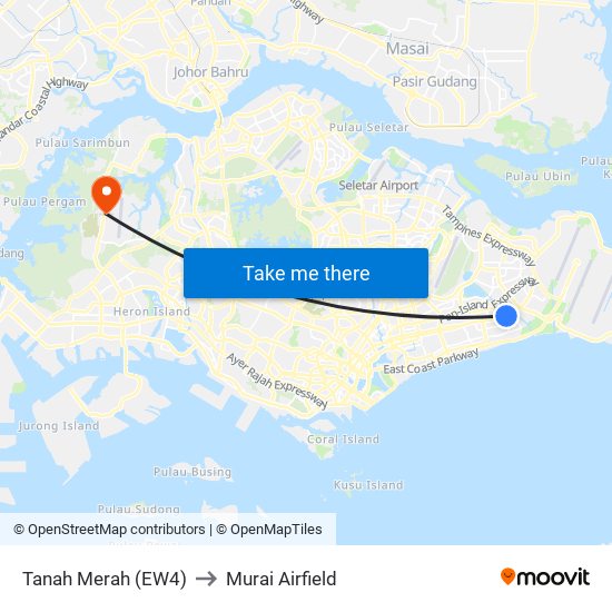 Tanah Merah (EW4) to Murai Airfield map