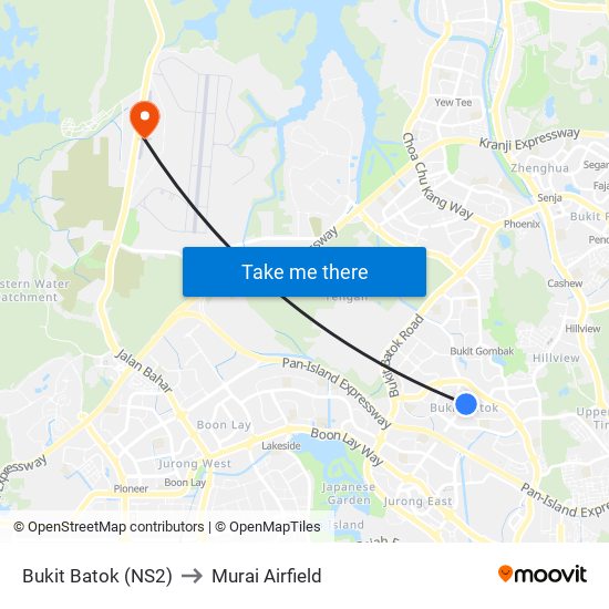 Bukit Batok (NS2) to Murai Airfield map