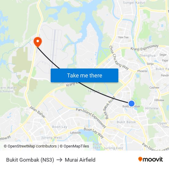 Bukit Gombak (NS3) to Murai Airfield map