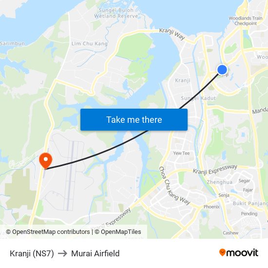 Kranji (NS7) to Murai Airfield map
