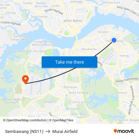 Sembawang (NS11) to Murai Airfield map