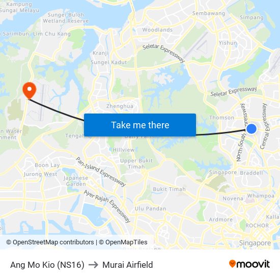 Ang Mo Kio (NS16) to Murai Airfield map