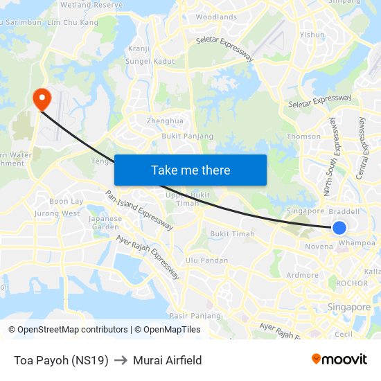 Toa Payoh (NS19) to Murai Airfield map