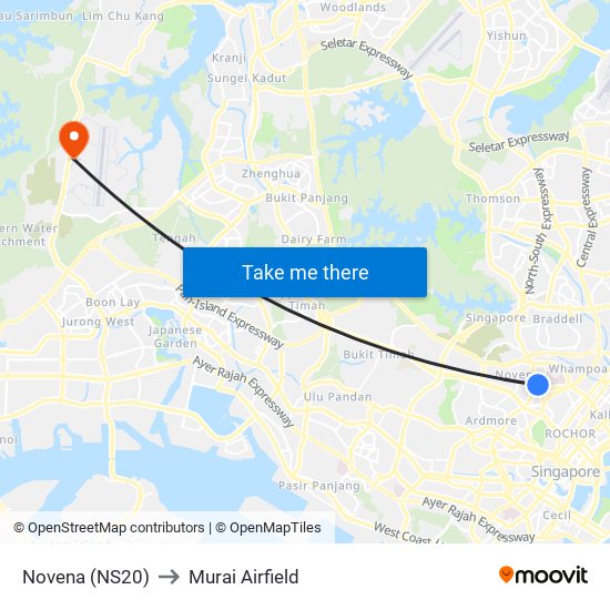 Novena (NS20) to Murai Airfield map