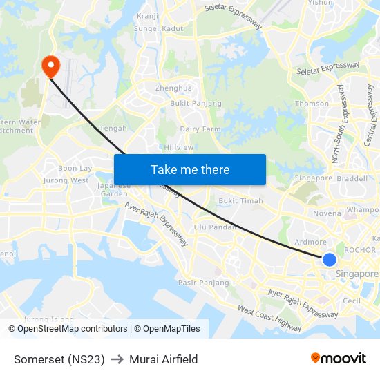 Somerset (NS23) to Murai Airfield map