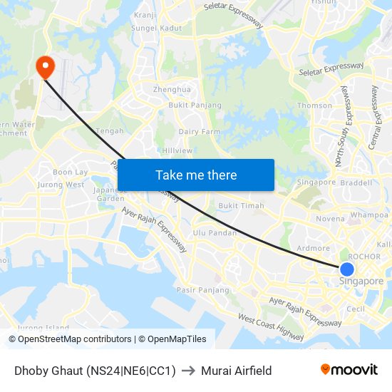 Dhoby Ghaut (NS24|NE6|CC1) to Murai Airfield map