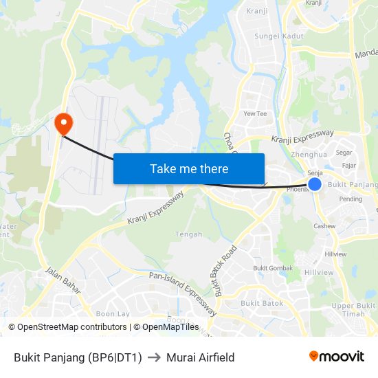 Bukit Panjang (BP6|DT1) to Murai Airfield map