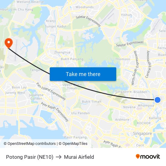 Potong Pasir (NE10) to Murai Airfield map