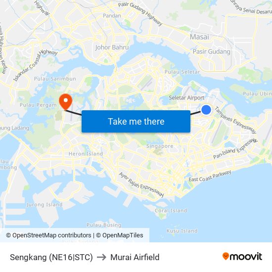 Sengkang (NE16|STC) to Murai Airfield map