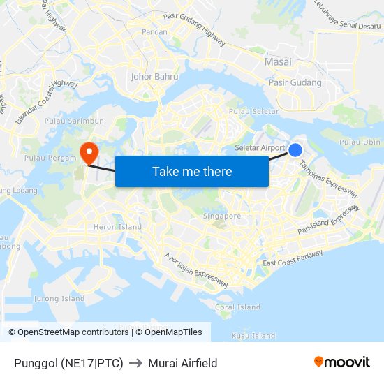 Punggol (NE17|PTC) to Murai Airfield map