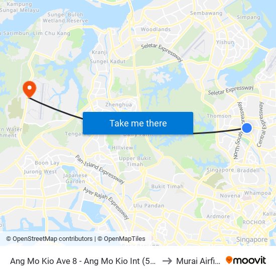 Ang Mo Kio Ave 8 - Ang Mo Kio Int (54009) to Murai Airfield map