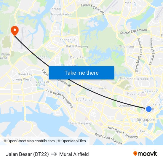 Jalan Besar (DT22) to Murai Airfield map