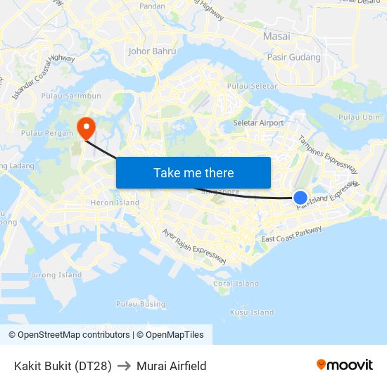 Kakit Bukit (DT28) to Murai Airfield map