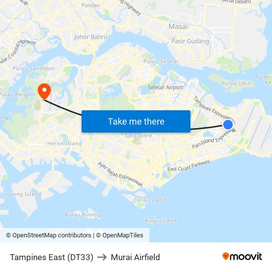 Tampines East (DT33) to Murai Airfield map