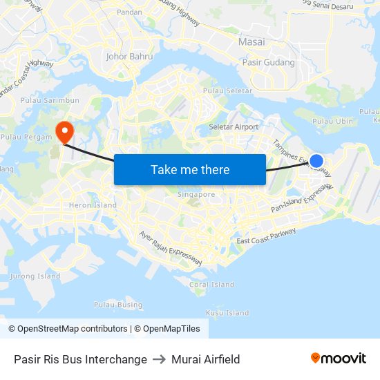 Pasir Ris Bus Interchange to Murai Airfield map