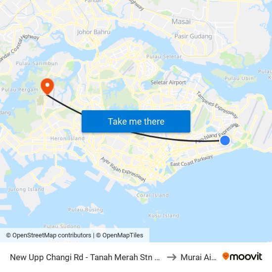 New Upp Changi Rd - Tanah Merah Stn Exit A (85099) to Murai Airfield map