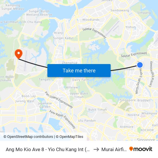 Ang Mo Kio Ave 8 - Yio Chu Kang Int (55509) to Murai Airfield map