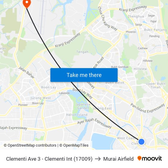 Clementi Ave 3 - Clementi Int (17009) to Murai Airfield map