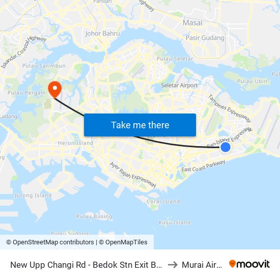 New Upp Changi Rd - Bedok Stn Exit B (84031) to Murai Airfield map