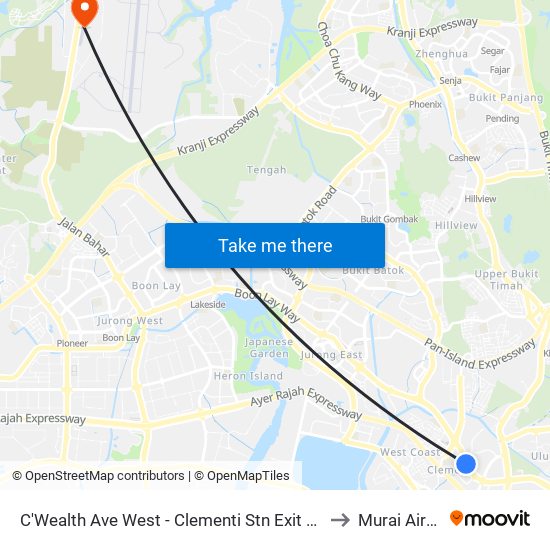 C'Wealth Ave West - Clementi Stn Exit A (17171) to Murai Airfield map