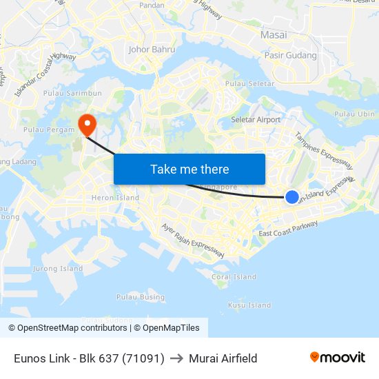 Eunos Link - Blk 637 (71091) to Murai Airfield map