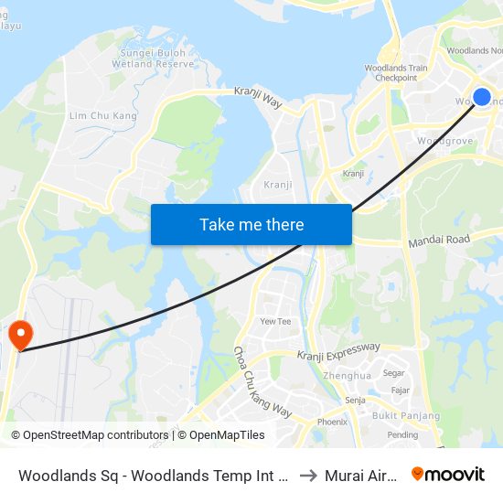 Woodlands Sq - Woodlands Temp Int (47009) to Murai Airfield map