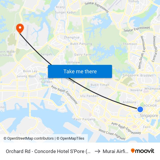 Orchard Rd - Concorde Hotel S'Pore (08138) to Murai Airfield map