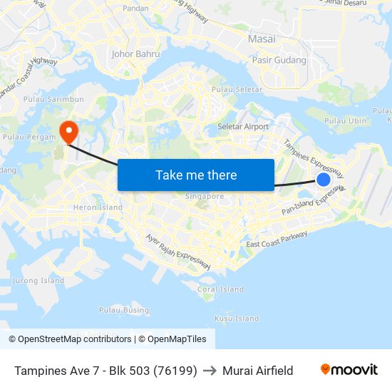 Tampines Ave 7 - Blk 503 (76199) to Murai Airfield map