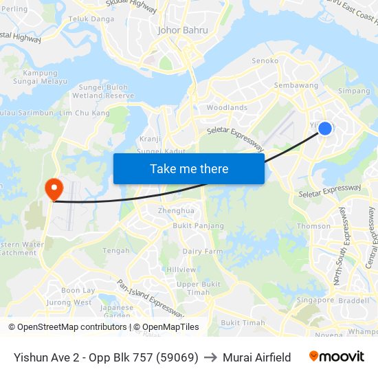 Yishun Ave 2 - Opp Blk 757 (59069) to Murai Airfield map