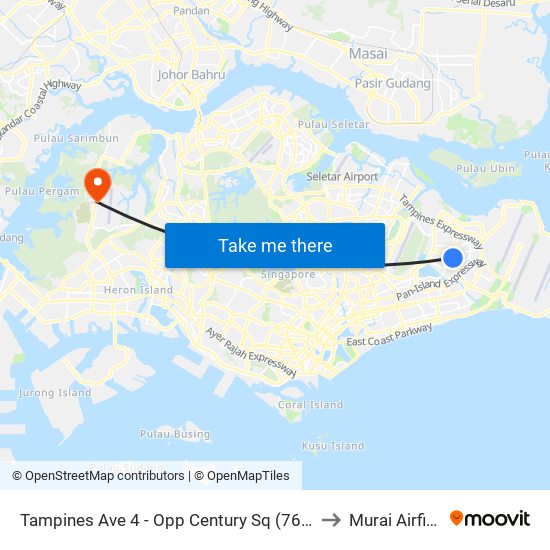Tampines Ave 4 - Opp Century Sq (76139) to Murai Airfield map