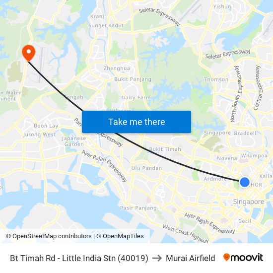 Bt Timah Rd - Little India Stn (40019) to Murai Airfield map