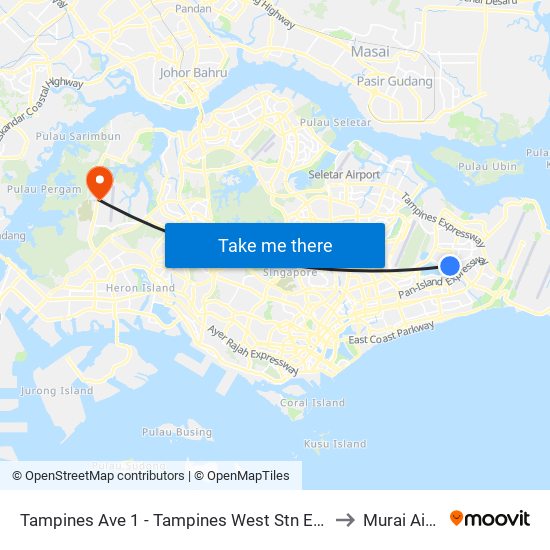 Tampines Ave 1 - Tampines West Stn Exit B (75051) to Murai Airfield map
