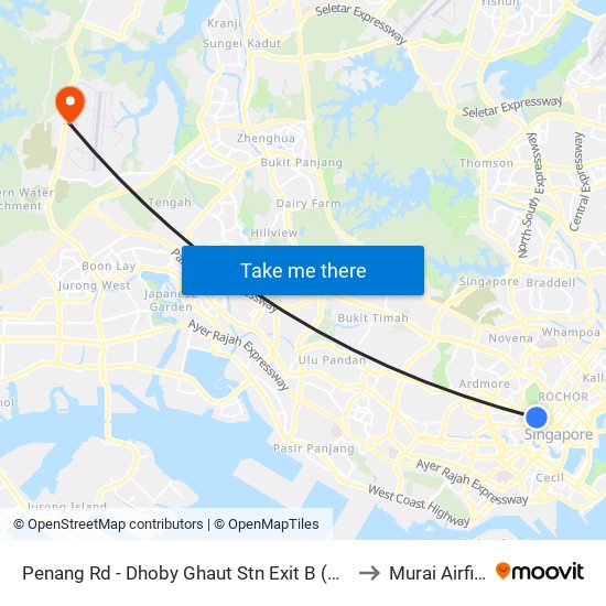 Penang Rd - Dhoby Ghaut Stn Exit B (08031) to Murai Airfield map