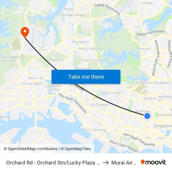 Orchard Rd - Orchard Stn/Lucky Plaza (09048) to Murai Airfield map