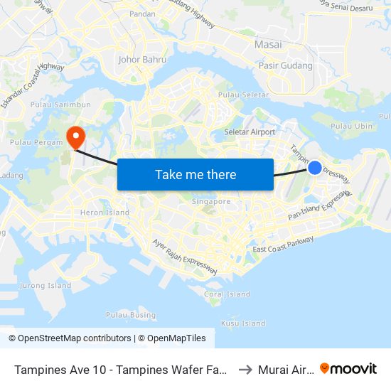 Tampines Ave 10 - Tampines Wafer Fab Pk (75351) to Murai Airfield map