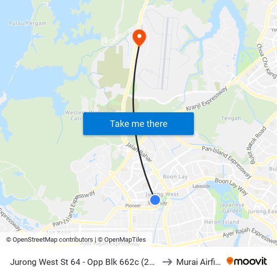 Jurong West St 64 - Opp Blk 662c (22499) to Murai Airfield map