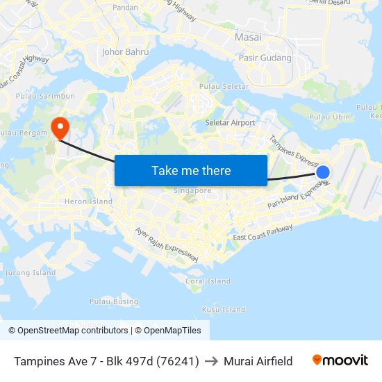 Tampines Ave 7 - Blk 497d (76241) to Murai Airfield map