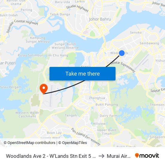 Woodlands Ave 2 - W'Lands Stn Exit 5 (46631) to Murai Airfield map