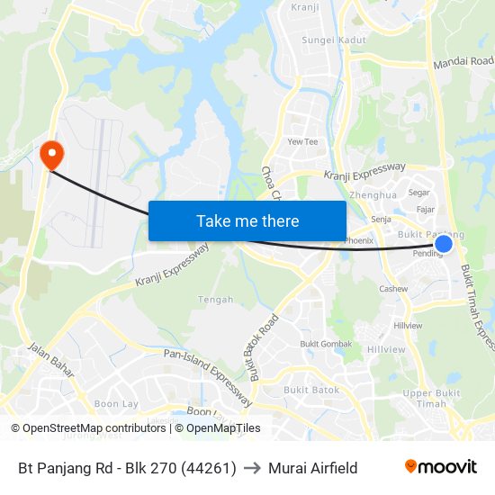 Bt Panjang Rd - Blk 270 (44261) to Murai Airfield map